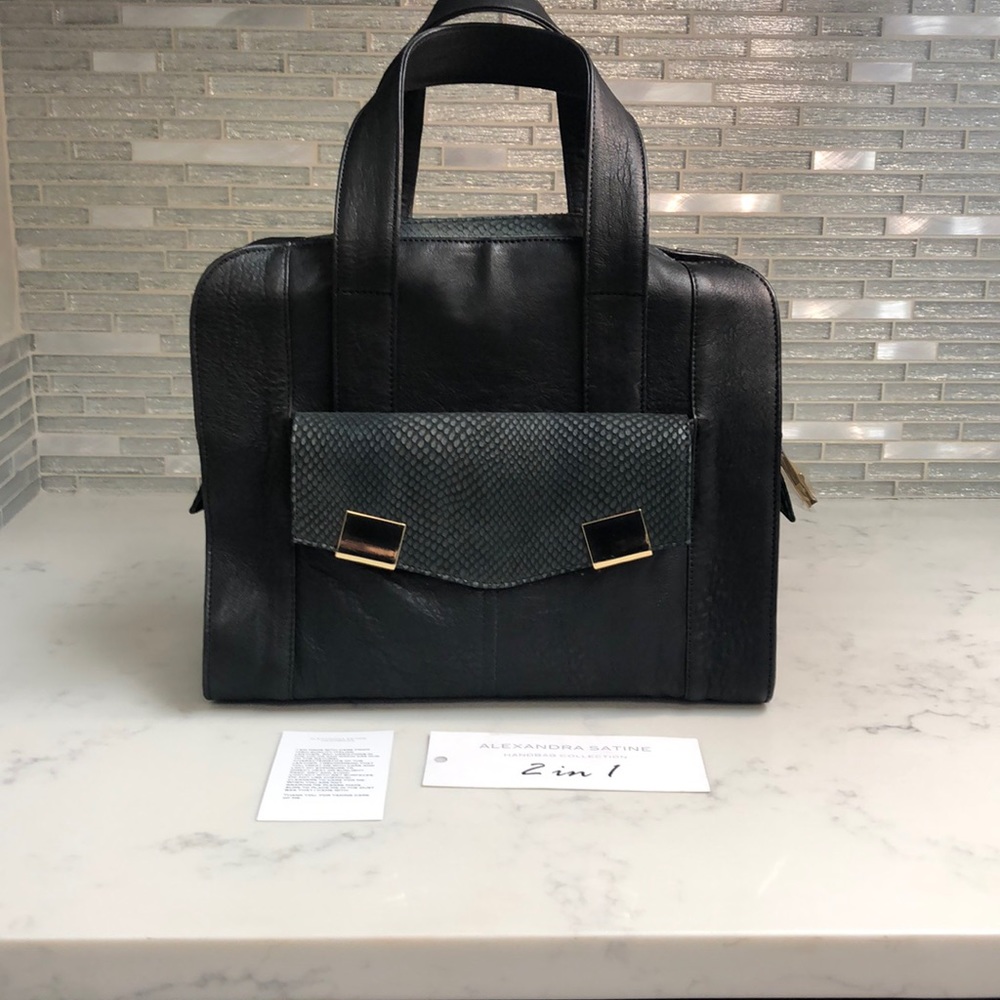 New Alexandra Satine 2 in one Handbag Blk Leather